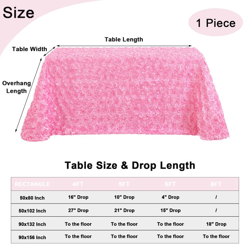 Fanqisi Pink Rosette Tablecloths 90 x 132 Inches Baby Shower Decorations for Girls Birthday Party Dinner Cake Table Top Decor - Image 4